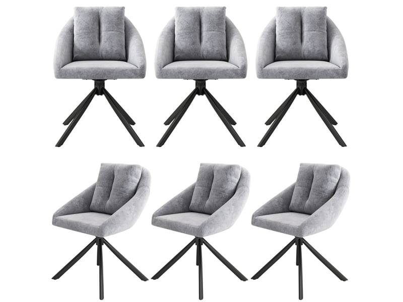 Lot de 6 chaises de salle à manger 59x65x79 cm, en tissu velouté gris, structure métallique, pivotantes  - Conforama A