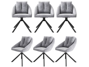 Lot de 6 chaises de salle à manger 59x65x79 cm, en tissu velouté gris, structure métallique, pivotantes