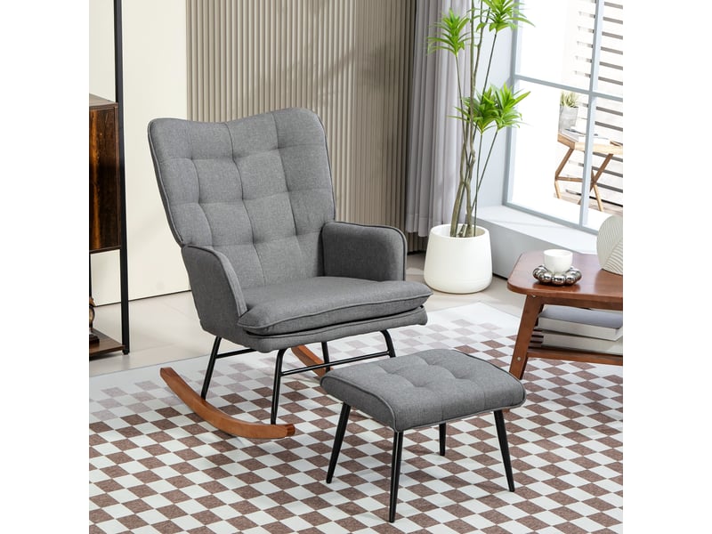  Fauteuil à bascule avec repose-pieds et fauteuil de relaxation avec accoudoirs, revêtement aspect lin, charge 130 kg  - Conforama B