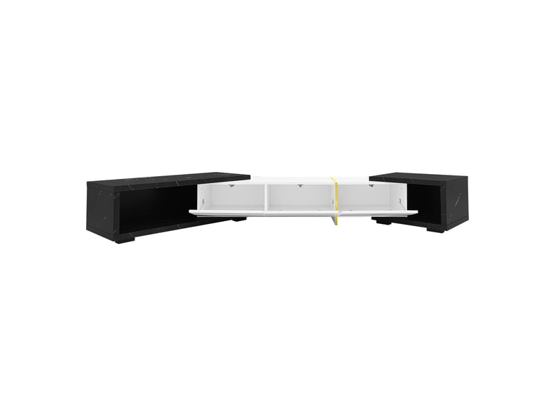  Meuble tv extensible 140–260 cm noir, effet marbre et blanc brillant, détails dorés, design moderne  - Conforama A