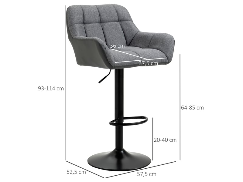  Ensemble de 2 tabourets de bar, style rétro, hauteur réglable, similicuir aspect lin, gris et noir  - Conforama E