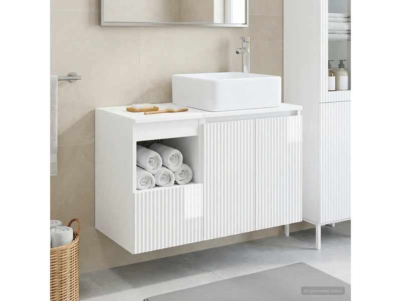 Ensemble de mobilier de salle de bain 2 pc blanc brillant cf64003 - Conforama B