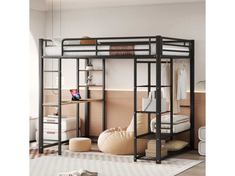  Lit mezzanine 140x200 cm coloris noir métal lit enfant noir - Conforama B