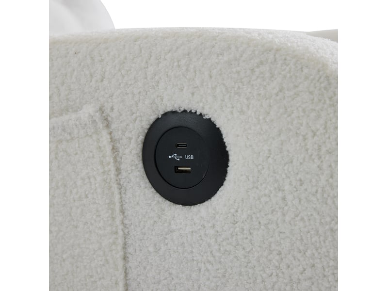 Fauteuil à bascule 66,5 x 121,5 x 102 cm blanc en bouclé, repose-pieds extensible et ports usb latéraux - Conforama E