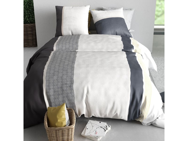  Parure housse de couette 240x220cm + 2 taies motif graphique blanc et gris 100% coton - sabine SABINE - Conforama C