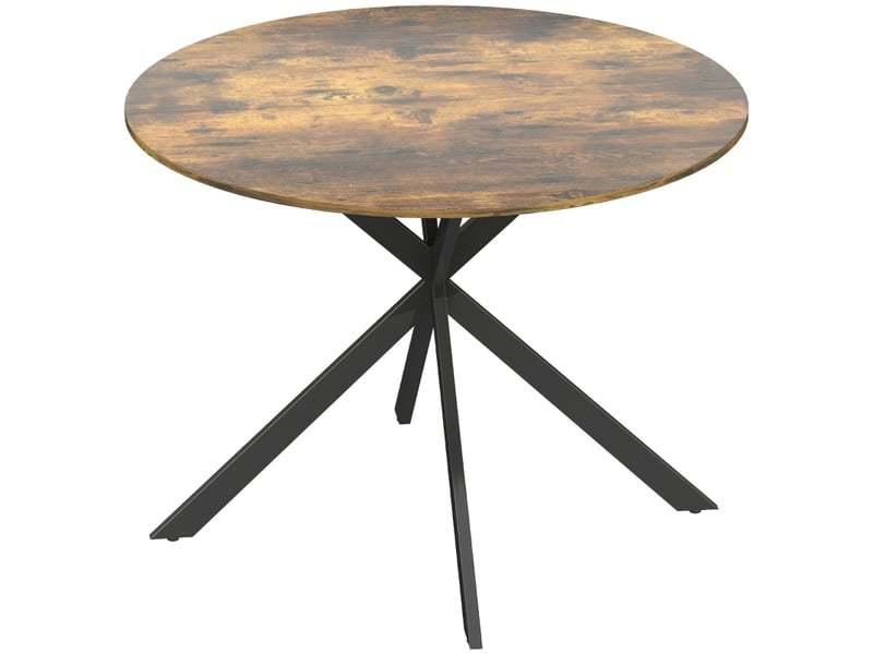  Table de salle à manger ronde pour 4 personnes avec pieds réglables style industriel en bois brun rustique 100 cm  - Conforama A