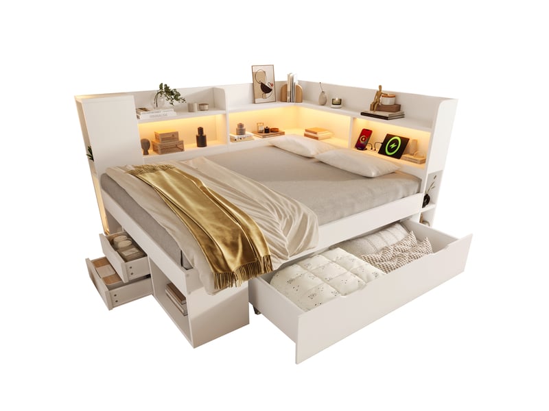 Lit avec rangement 140x200 cm avec tiroirs et sommier à lattes blanc - Conforama R