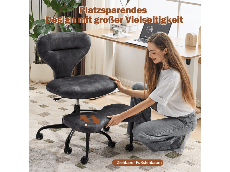 Chaise de bureau de méditation pivotante avec repose-pieds rétractable, roulettes silencieuses en tissu gris - Conforama C