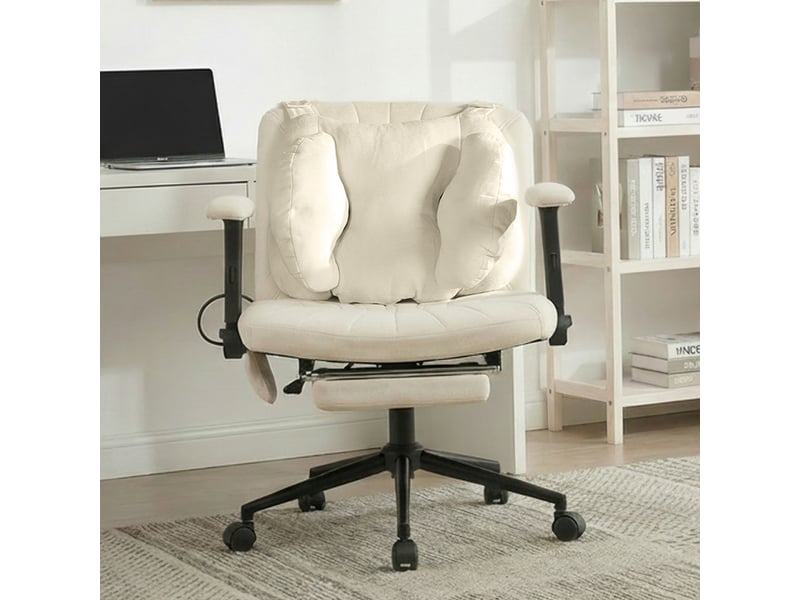  Chaise de bureau pivotante réglable avec repose-pieds - lpospi - soutien lombaire gonflable, tissu - beige  - Conforama C