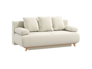 Canapé droit convertible   2 places Velours côtelé beige avec coffre de rangement