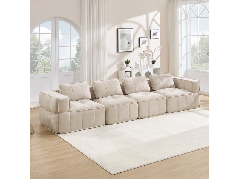  Canapé modulable, canapé 4 places, en tissu, beige, pour salon, pour intérieur, mobilier pour espace de vie  - Conforama A