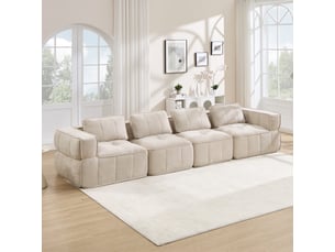 Canapé modulable, canapé 4 places, en tissu, beige, pour salon, pour intérieur, mobilier pour espace de vie