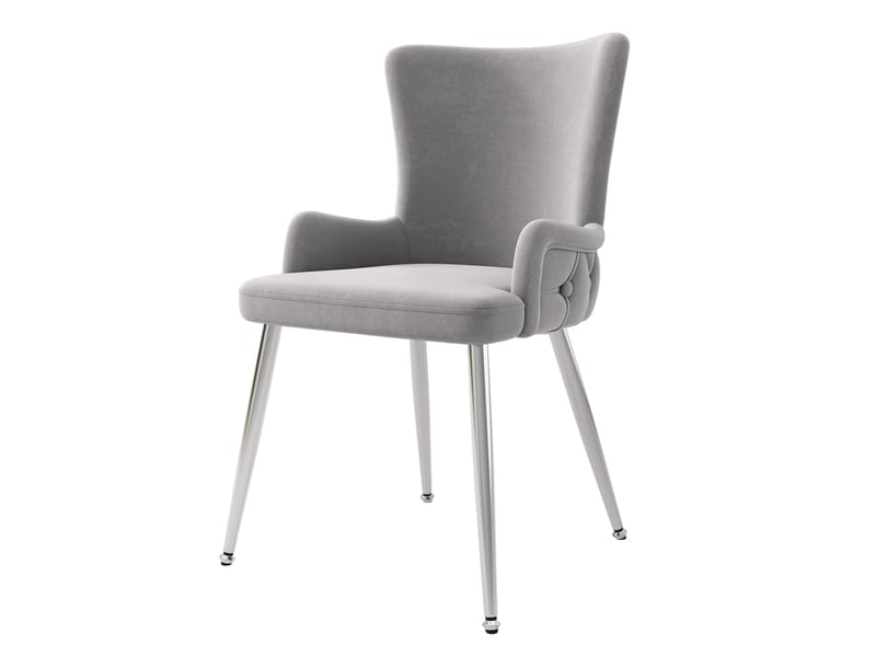  Lot de 6 chaises salle à manger 55x47x85 cm en velours gris, 4 pieds métal argenté, accoudoirs, dossier agréable  - Conforama A