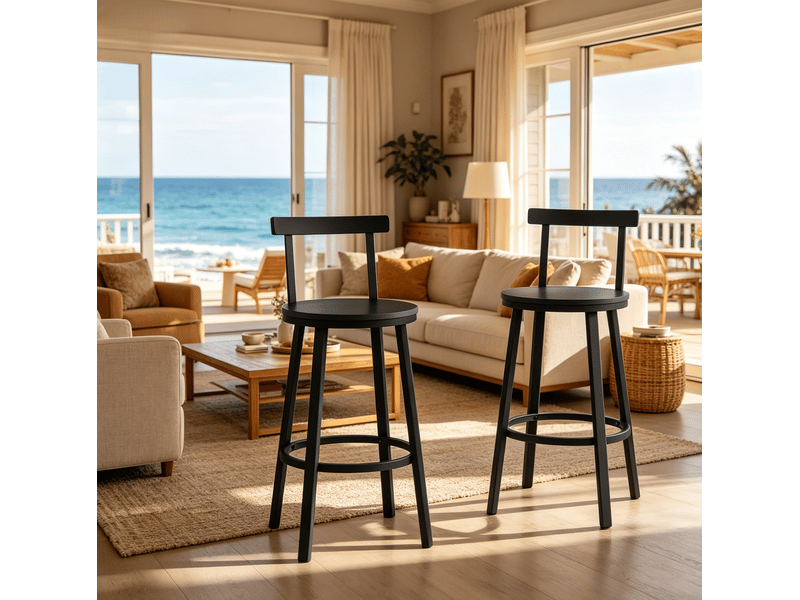 Lot de 2 tabourets de bar avec dossier incurvé en métal et mdf noir - Conforama B