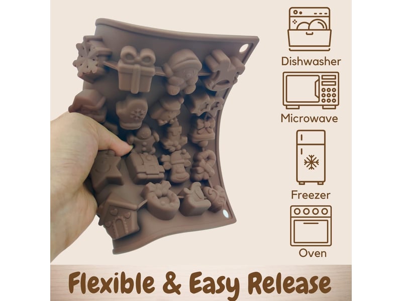 Moule à chocolat de noël en silicone - 25 cavités antiadhésives pour bonbons et gâteaux - formes thématiques pour bricolage - Conforama B
