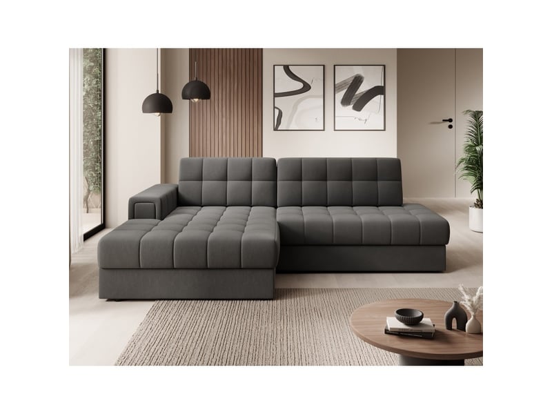  Canapé d'angle convertible cubito marron 240 cm avec coffre de rangement et couchage  - Conforama E