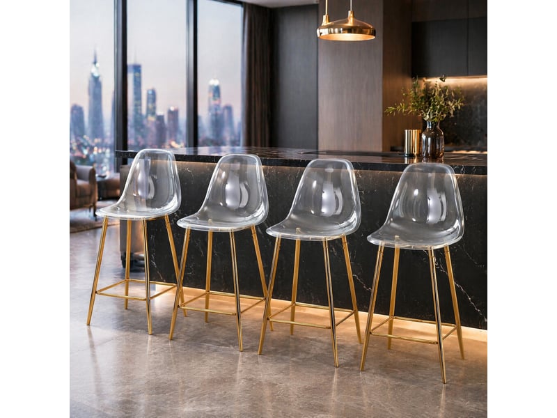  Tabourets de bar lot de 4 avec repose-pieds - lpospi - assise transparente, métal, cuisineîlot - doré  - Conforama B