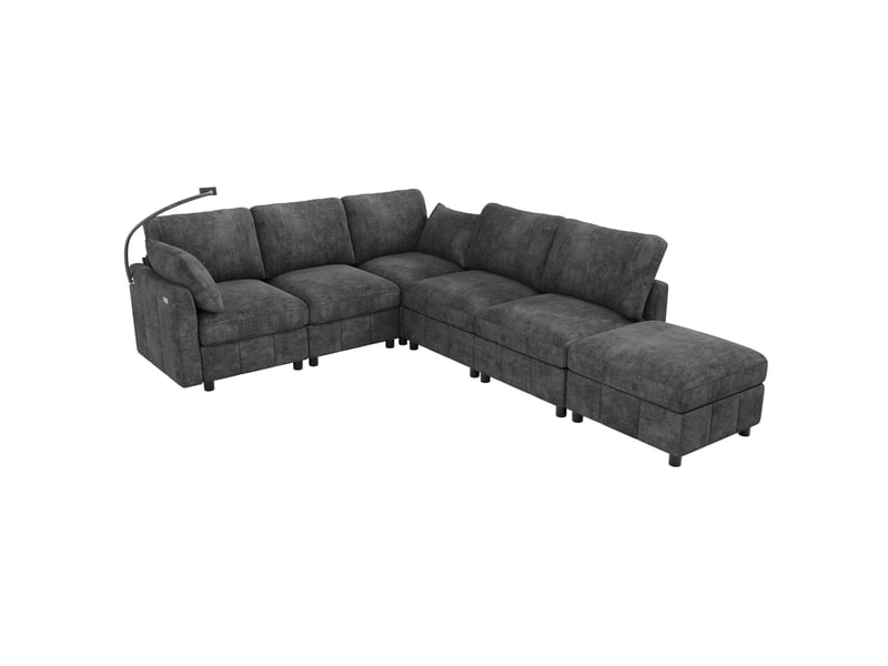 Canapé d'angle modulable 6 places 218x157x85 cm chenille gris - Conforama R