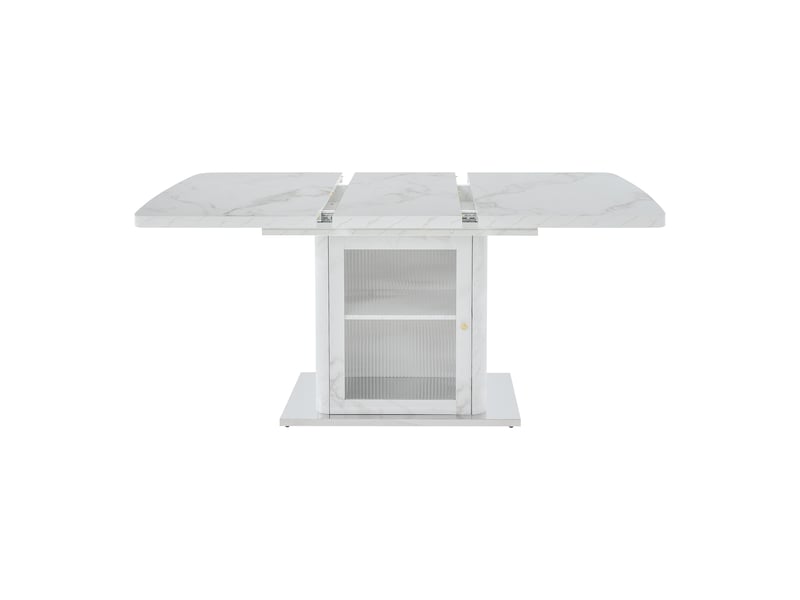  Table à manger extensible 120-160 cm effet marbre blanc avec rangement intégré  - Conforama E