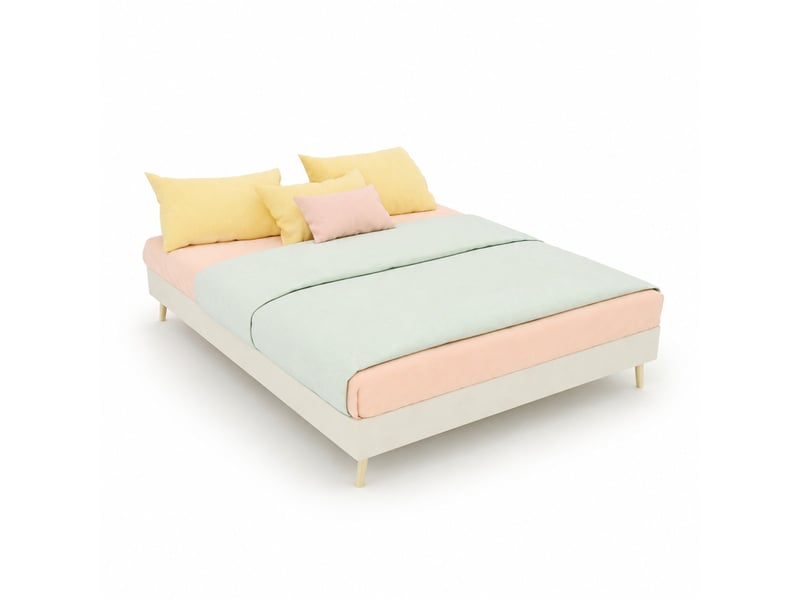  Cadre de lit 2 places 140x200 cm en tissu beige, style moderne  - Conforama A