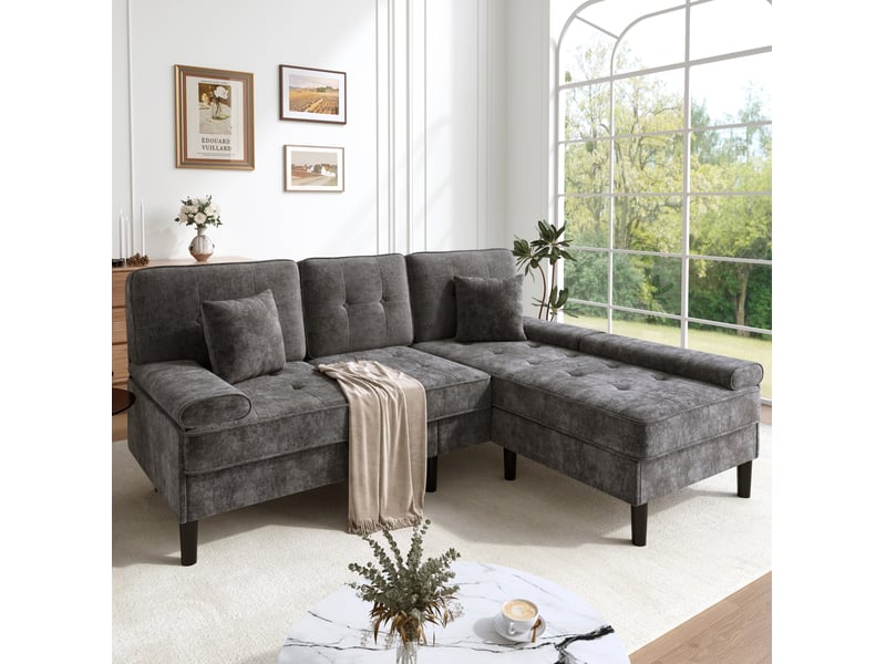  Canapé d'angle modulable 3 places avec pouf gris 195 cm homvra  - Conforama C