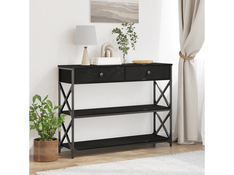  Table console - table d'appoint - table d' entrée avec tiroir chêne noir 100 x 28 x 75 cm  - Conforama B