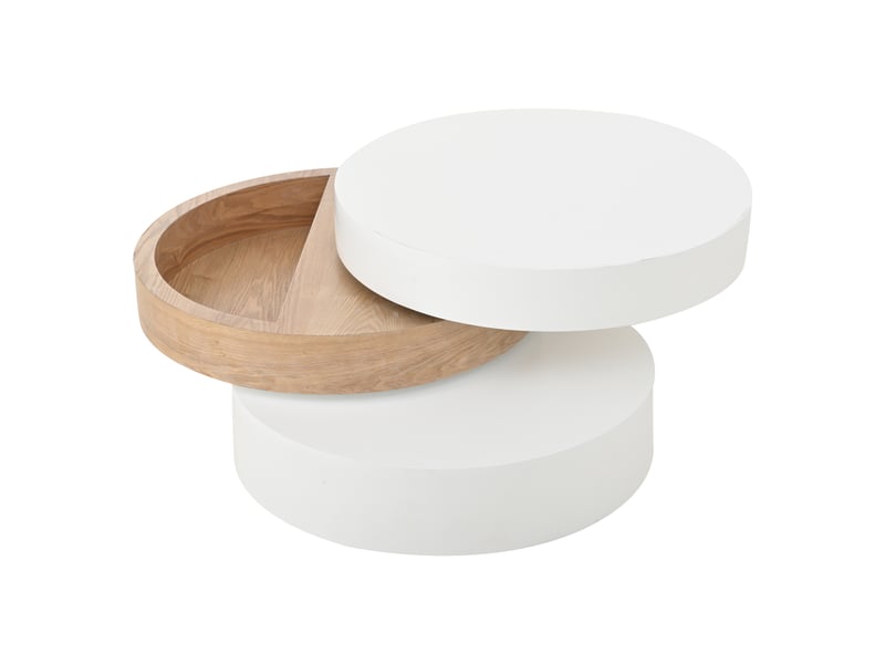  Table basse cylindrique, plateau pivotant à 360°, table de salon pivotante, console à trois niveaux, trois étagères, charge maximale recommandée 30 kg, en bois d'osier avec espace de rangement  - Conforama D