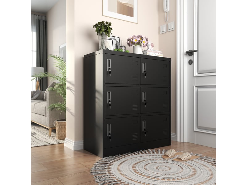  Armoire de rangement métallique 6 portes 90 x 40 x 100 cm – noir – serrures individuelles et porte-cartes  - Conforama B