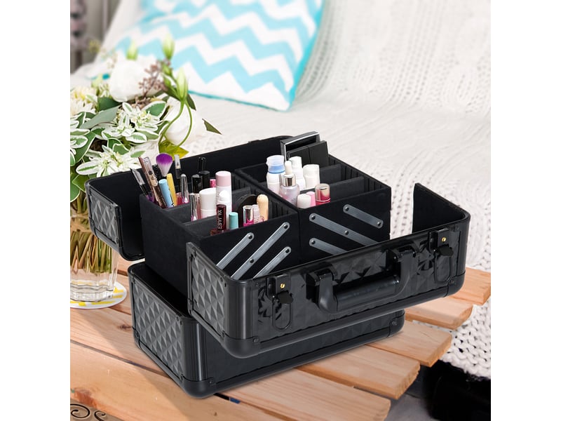 Mallette cosmétique professionnelle portable aluminium, 4 compartiments, 35,5 x 20 x 25,5 cm - Conforama D