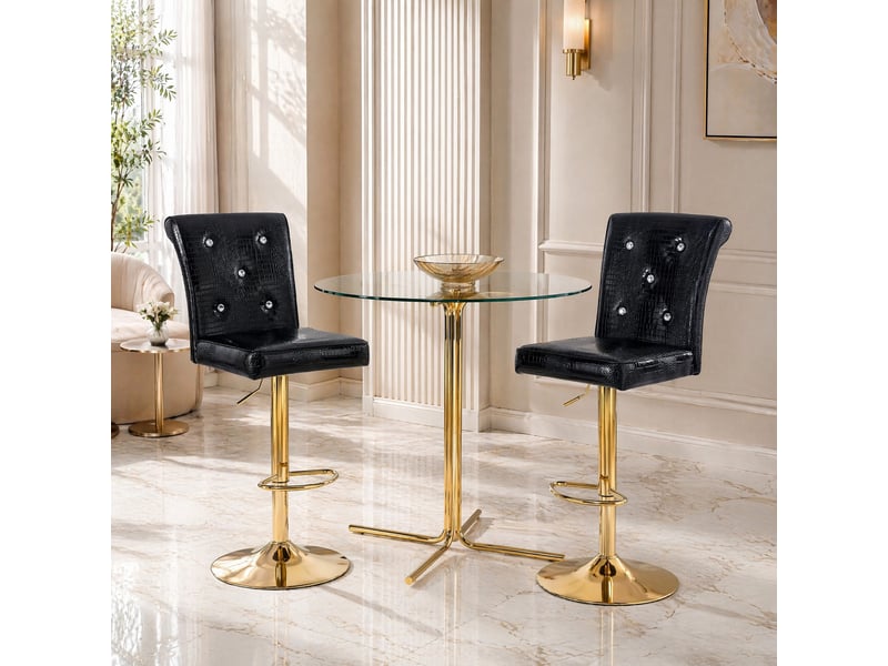  Tabourets de bar lot de 2 à hauteur réglable - lpospi - dossier rembourré, style vintage, pvc - noir  - Conforama B
