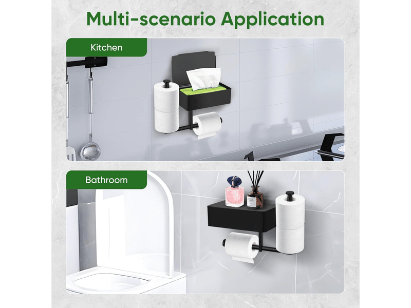  Porte-papier toilette noir, auto-adhésif ou à percer, en acier inoxydable, porte-papier toilette mural pour salle de bain  - Conforama D