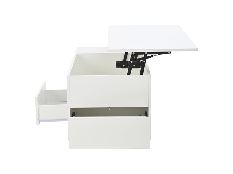  Table basse relevable 100x50x45 cm jusqu'à 59 cm avec led, 2 tiroirs et 2 tabourets, panneau de particules, blanc  - Conforama D