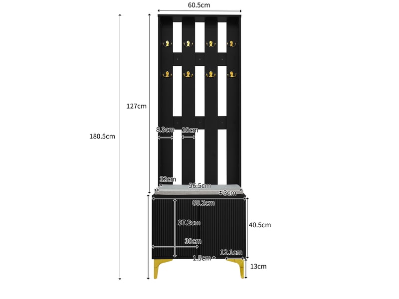  Ensemble vestiaire d'entrée banc meuble à chaussures 2 portes 2 tiroirs noir WF23262189S - Conforama C