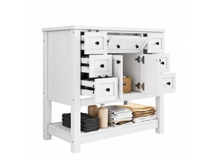 Meuble vasque sur pied 91 cm blanc, finition laquée, avec vasque en céramique intégrée