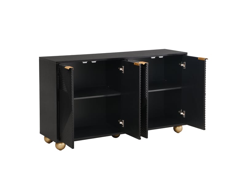 Buffet bas 120x35x71,5 cm noir mdf, 4 portes sculptées, étagères réglables et poignées métalliques - Conforama D