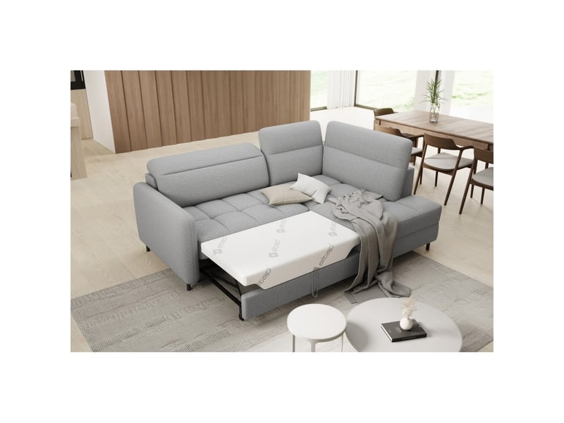  Canapé d'angle droit convertible barnea 208 cm gris chiné avec rangement  - Conforama B