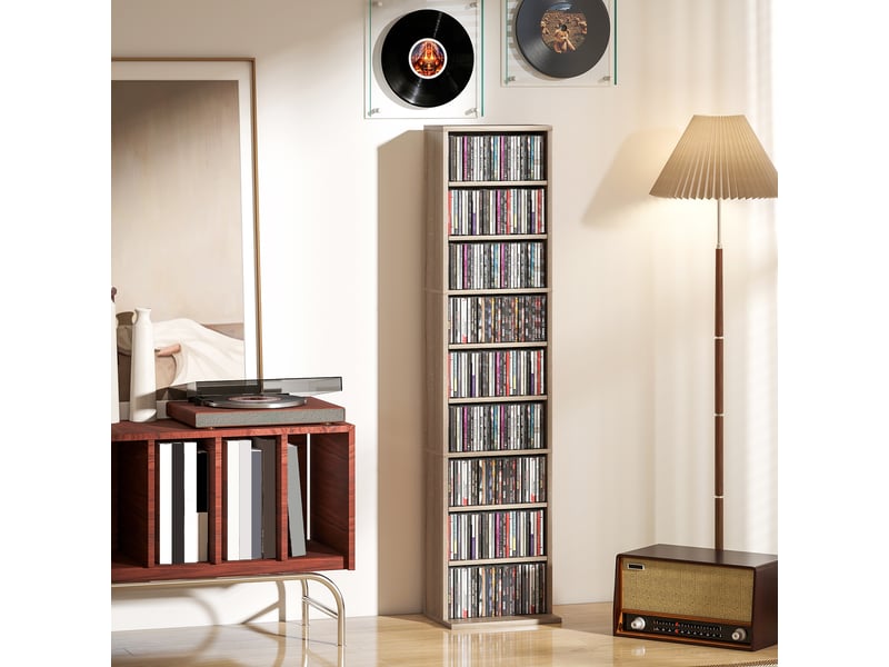  Étagère à cd à 6 niveaux réglables, capacité de 260 cd120 dvd, 33 x 24 x 140 cm, couleur bois  - Conforama C