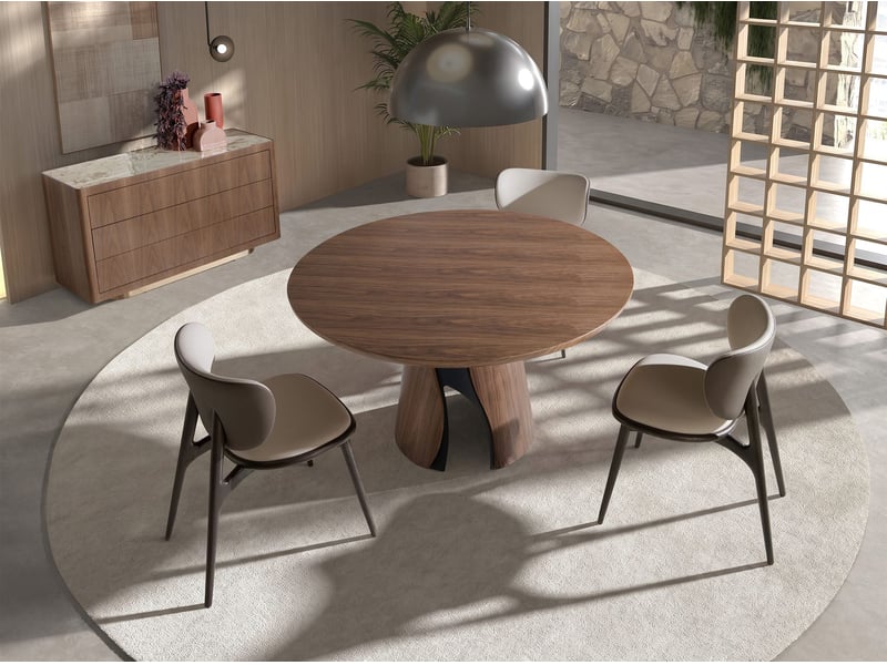  Table de salle à manger ronde en noyer et acier époxy noir 1205 - Conforama R
