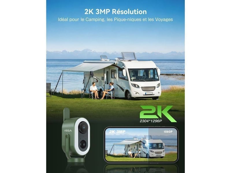  Camera surveillance portable 4g lte 2k 6000mah ip65 vision couleur nuit verte  - Conforama B