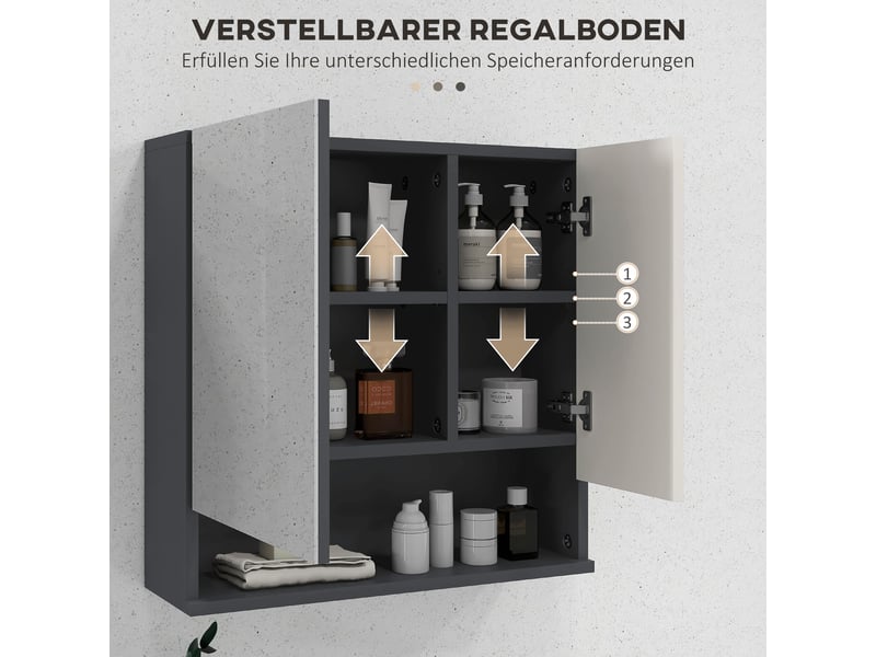  Armoire de toilette murale avec miroir et étagères 55 x 17 x 55 cm  - Conforama E