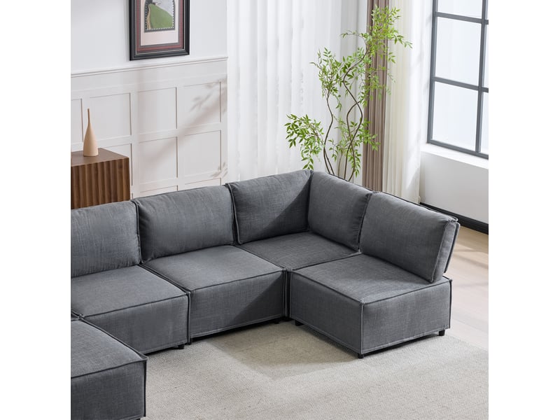  Canapé d'angle modulable 6 places gris foncé en tissu, convertible en couchage extra-long pour votre salon  - Conforama E
