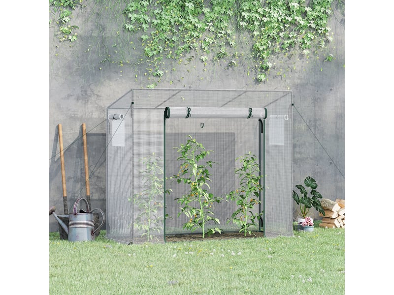  Serre d'extérieur avec fenêtres et structure en acier, idéale pour la culture de tomates et de fleurs, 200 x 76 x 168 cm, blanche.  - Conforama D