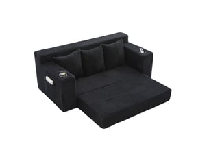 Canapé modulaire 3 places avec porte-gobelets et poches latérales en velours côtelé noir 172 × 87 × 64 cm