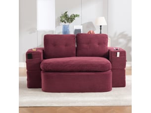 Canapé droit compressé convertible <strong>MODENVIE</strong> <strong></strong> 2 places Velours côtelé rouge lie-de-vin