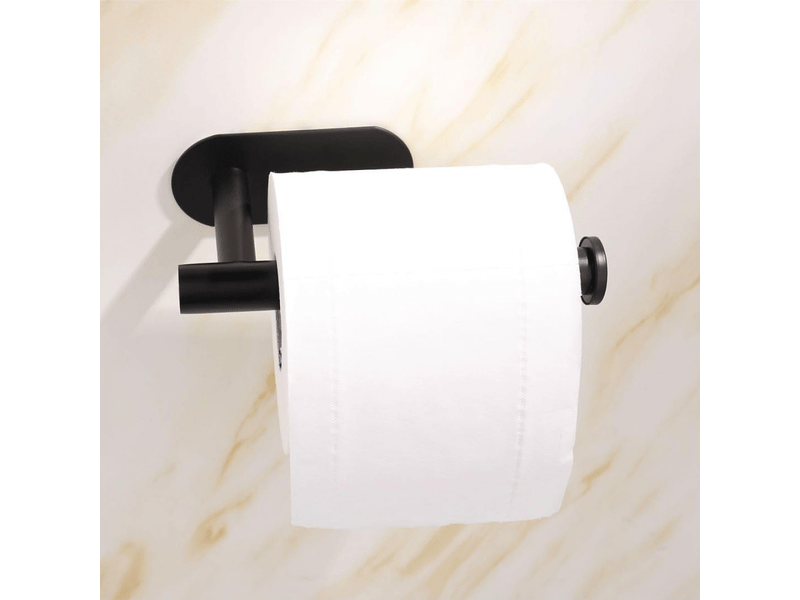  Lot de deux porte-papier toilette auto-adhésifs, antirouille, sans perçage, à fixer au mur pour salles de bains et toilettes (noir)  - Conforama B