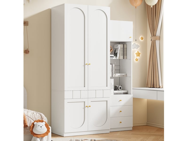 Ensemble armoire et meuble de rangement modenvie chambre blanc mdf 80 x 50 x 200 cm et 50 x 40 x 180 cm - Conforama B