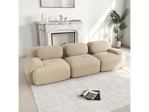 Canapé droit 3 places en velours côtelé beige, 298 cm, sans montage