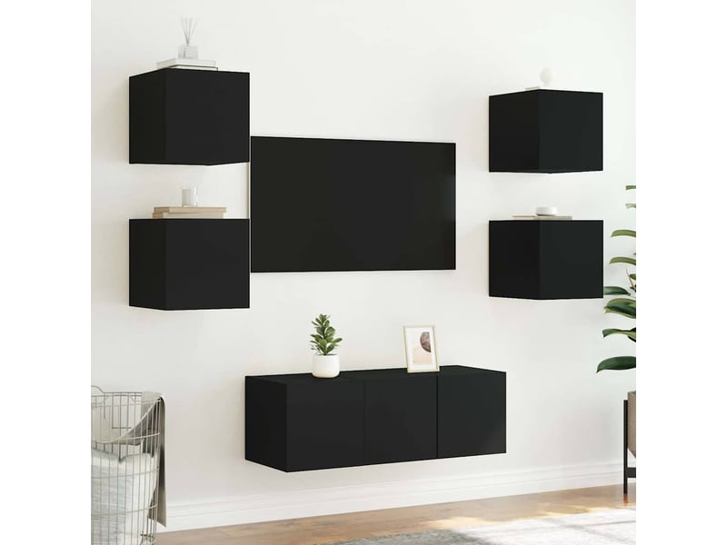  Meubles tv - banc tv - meuble de rangement muraux avec lumières led 2 pcs noir 30,5x35x30 cm  - Conforama E