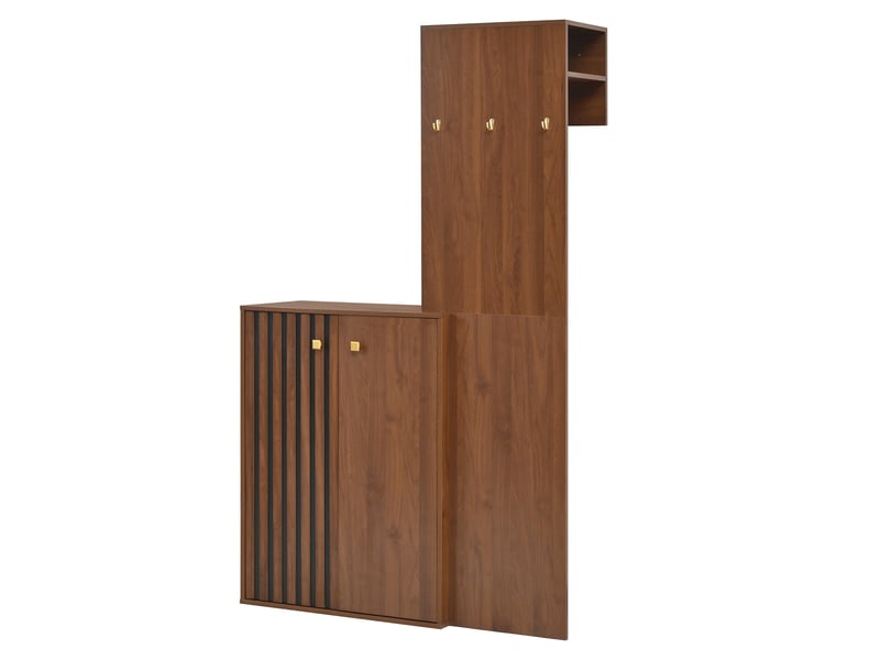 Vestiaire d'entrée effet bois noyer compacte, penderie et meuble à chaussures 115x38,5x191,5cm - Conforama A