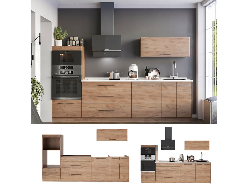 Vicco cuisine, chêne doréchêne doré, 280cm sans plan de travail - Conforama C